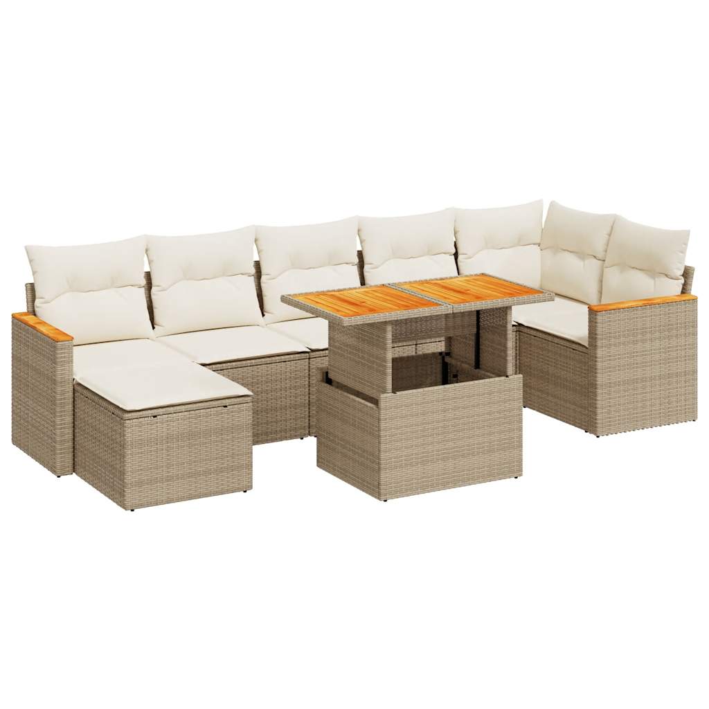 sofasæt til haven 8 dele med hynder polyrattan akacietræ beige