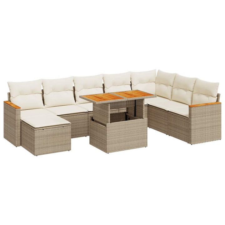 sofasæt til haven 9 dele med hynder polyrattan akacietræ beige