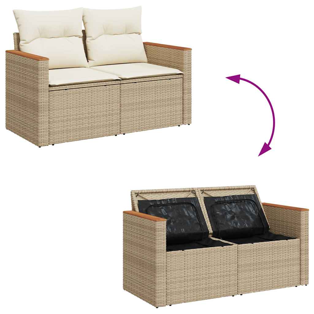 sofasæt til haven 9 dele med hynder polyrattan akacietræ beige