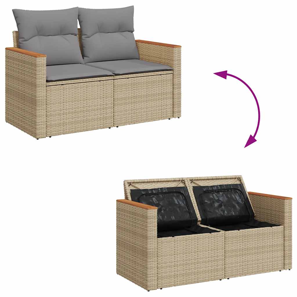 sofasæt til haven 9 dele med hynder polyrattan akacietræ beige