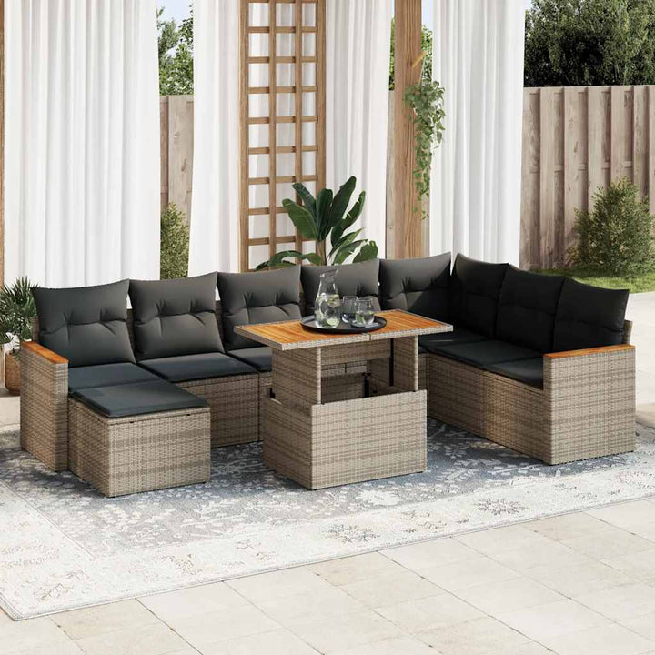 sofasæt til haven 9 dele med hynder polyrattan akacietræ grå