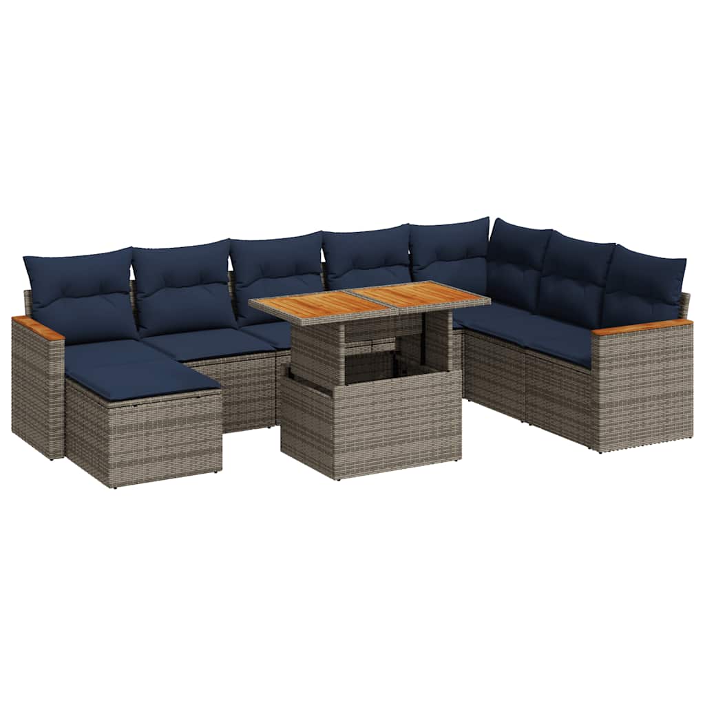 sofasæt til haven 9 dele med hynder polyrattan grå