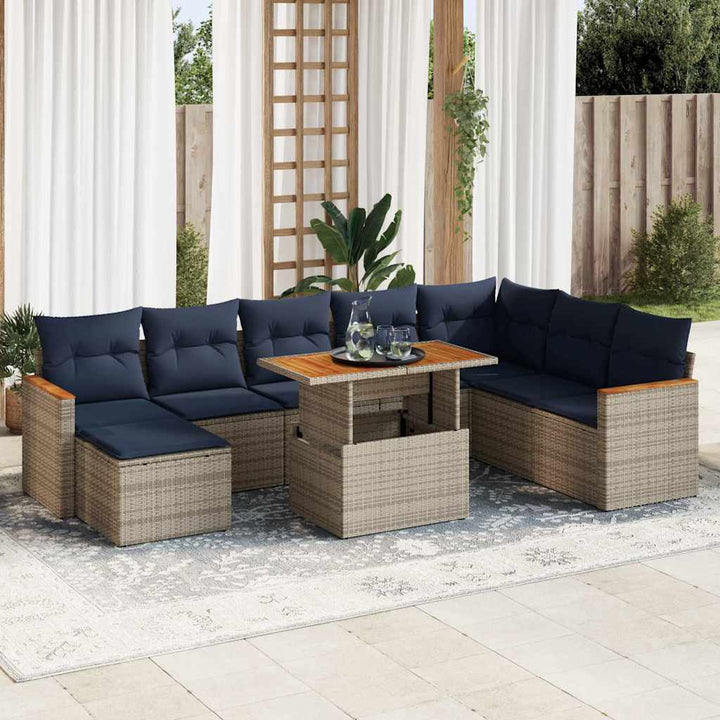 sofasæt til haven 9 dele med hynder polyrattan grå