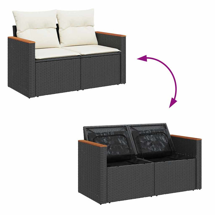 sofasæt til haven 10 dele med hynder polyrattan akacietræ sort
