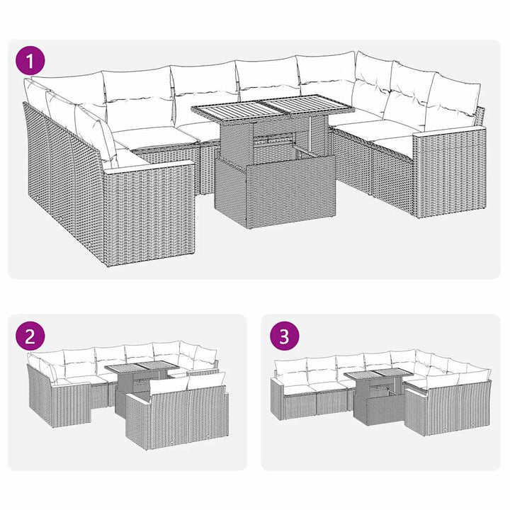 sofasæt til haven 10 dele med hynder polyrattan akacietræ sort