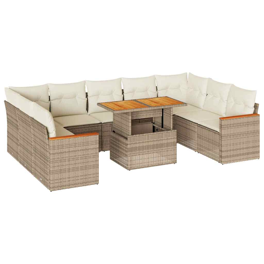 sofasæt til haven 10 dele med hynder polyrattan akacietræ beige