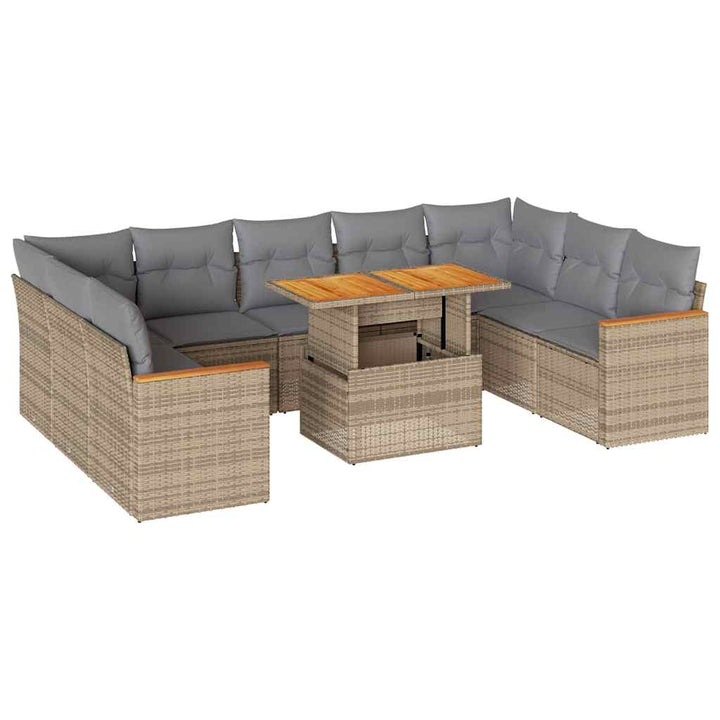 sofasæt til haven 10 dele med hynder polyrattan akacietræ beige