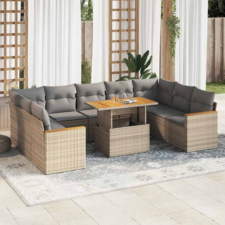 sofasæt til haven 10 dele med hynder polyrattan akacietræ beige