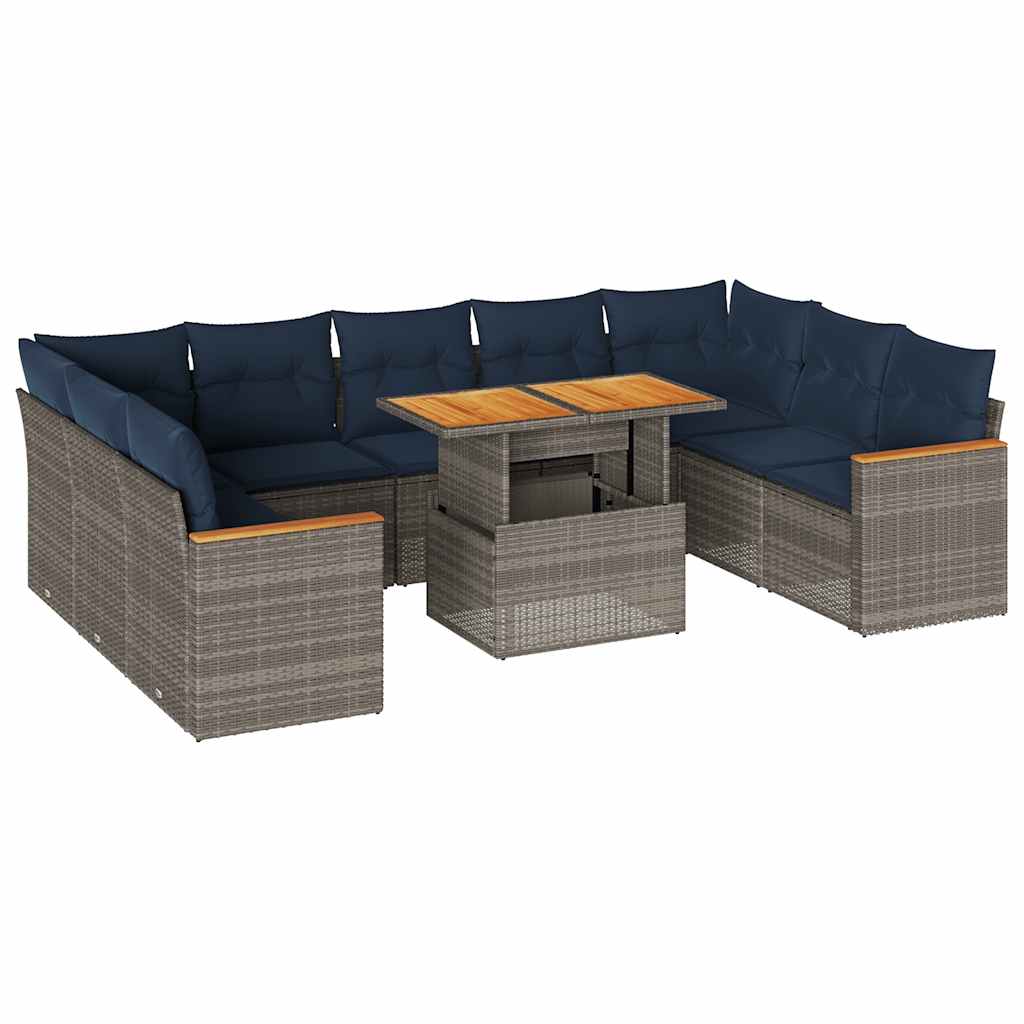 sofasæt til haven 10 dele med hynder polyrattan grå
