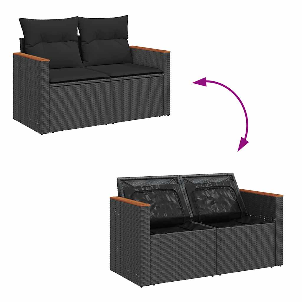 sofasæt til haven 11 dele med hynder polyrattan akacietræ sort