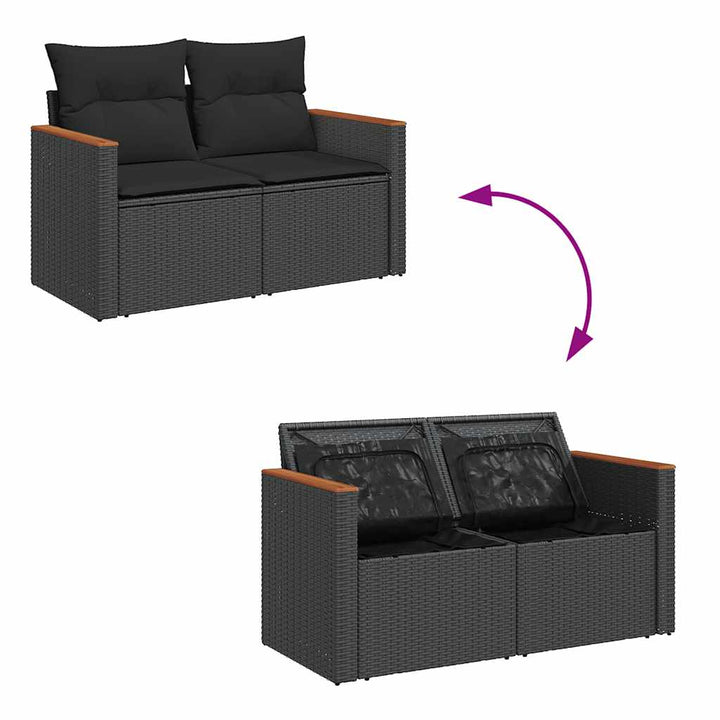 sofasæt til haven 11 dele med hynder polyrattan akacietræ sort