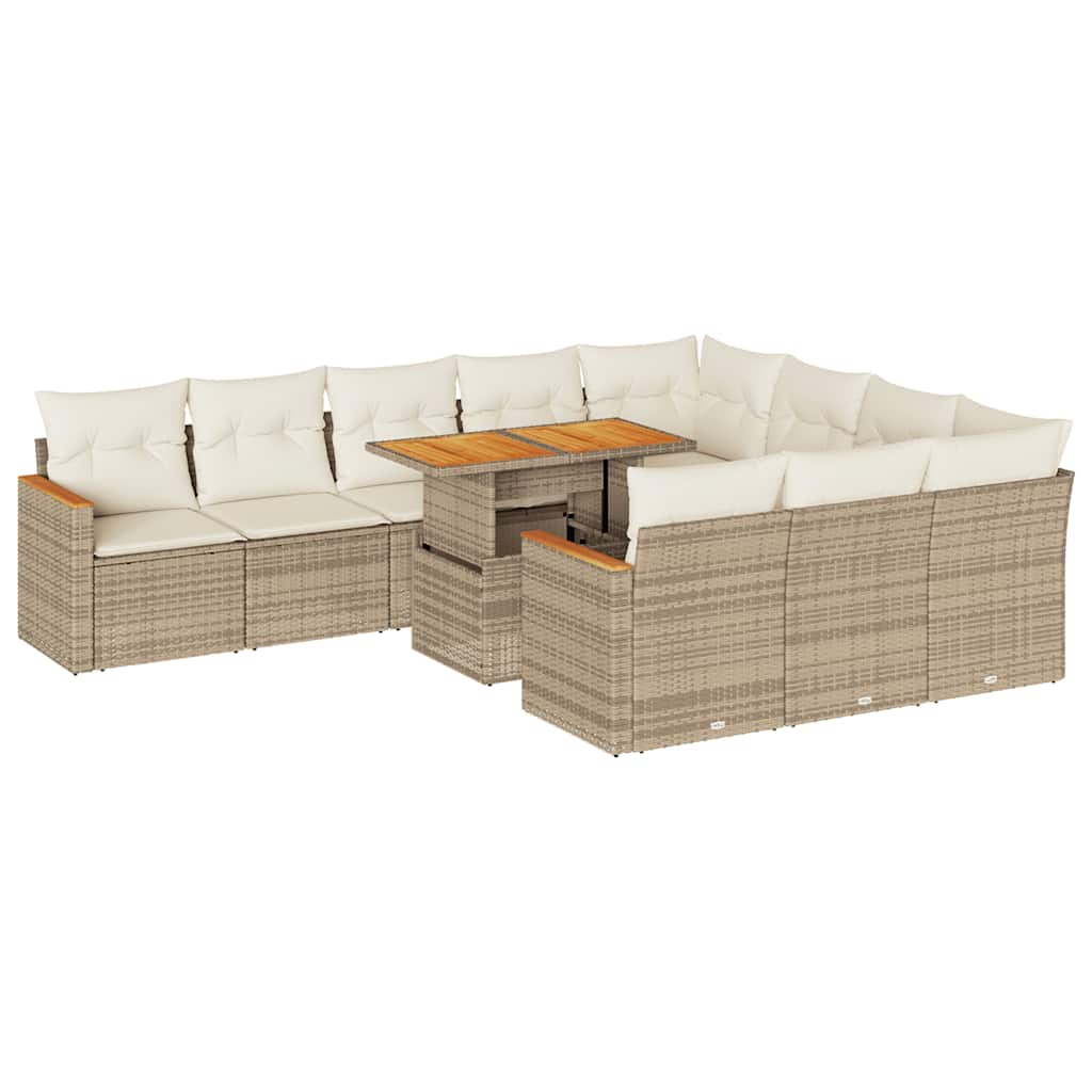 sofasæt til haven 11 dele med hynder polyrattan akacietræ beige