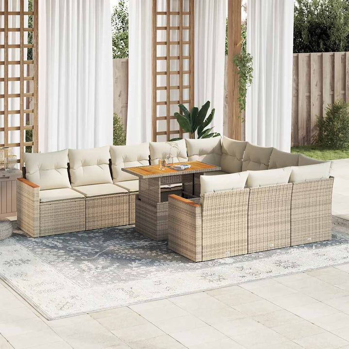 sofasæt til haven 11 dele med hynder polyrattan akacietræ beige