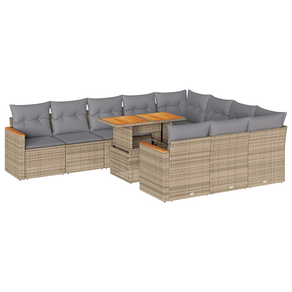 sofasæt til haven 11 dele med hynder polyrattan akacietræ beige