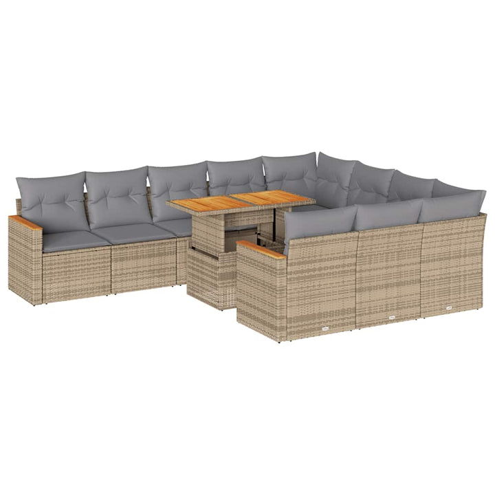 sofasæt til haven 11 dele med hynder polyrattan akacietræ beige