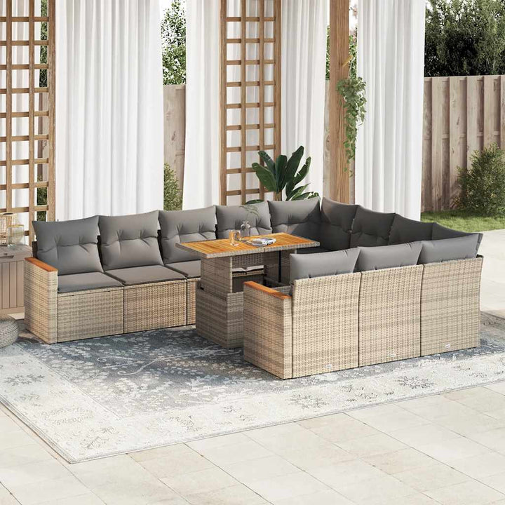 sofasæt til haven 11 dele med hynder polyrattan akacietræ beige