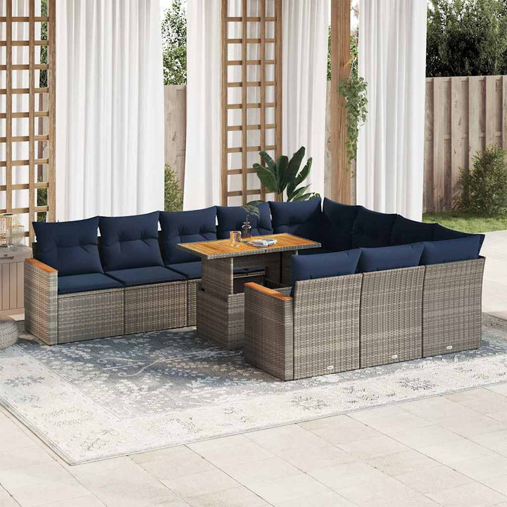 loungesæt til haven 11 dele med hynder polyrattan grå