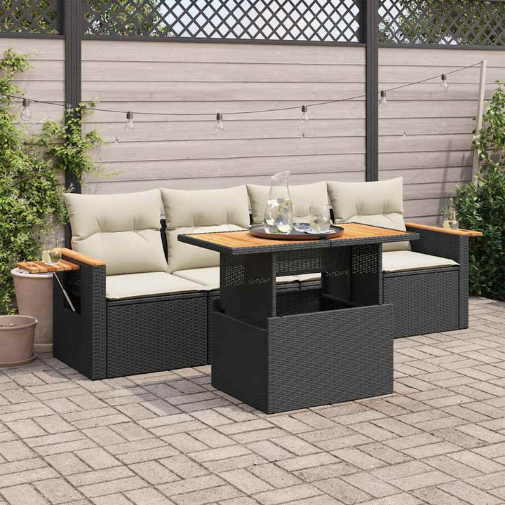 sofasæt til haven 5 dele med hynder polyrattan akacietræ sort