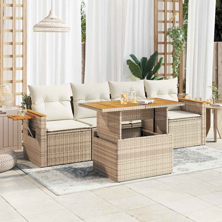 sofasæt til haven 5 dele med hynder polyrattan og akacie beige