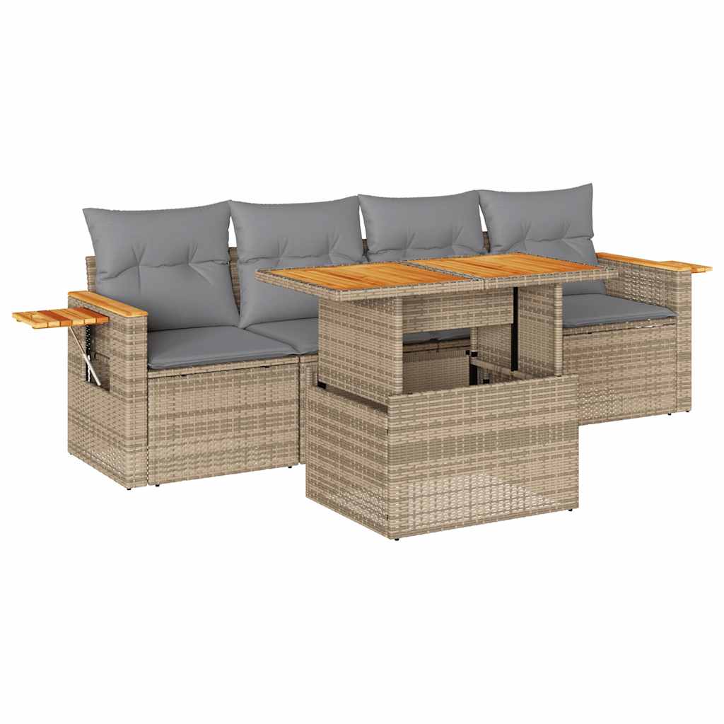 sofasæt til haven 5 dele med hynder polyrattan og akacie beige
