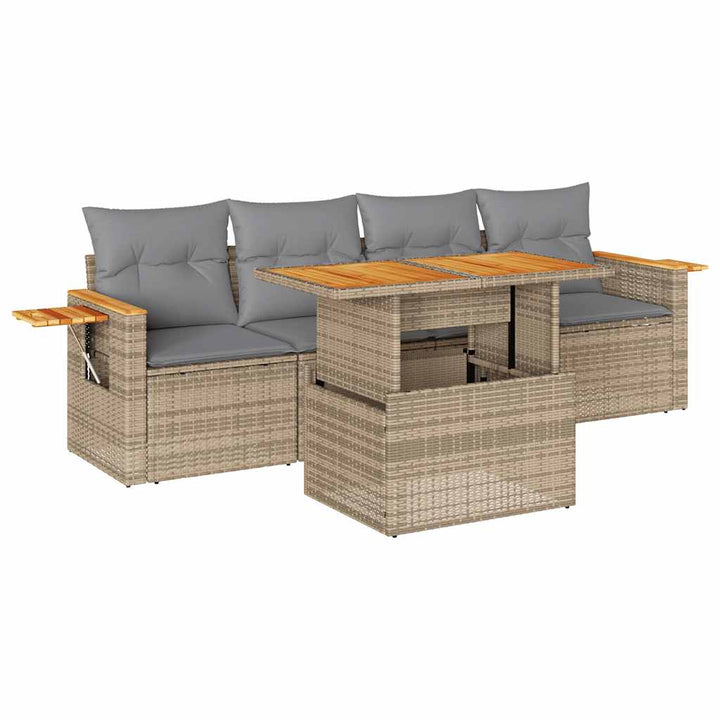 sofasæt til haven 5 dele med hynder polyrattan og akacie beige