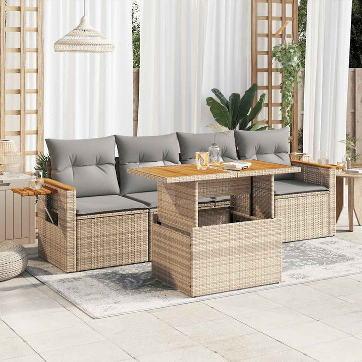 sofasæt til haven 5 dele med hynder polyrattan og akacie beige