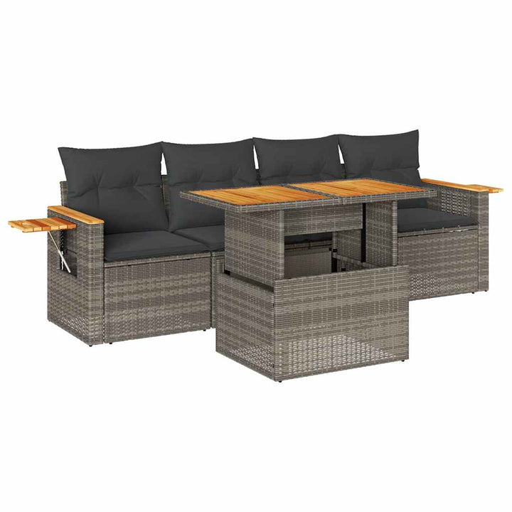 sofasæt 5 dele med hynder polyrattan akacietræ grå