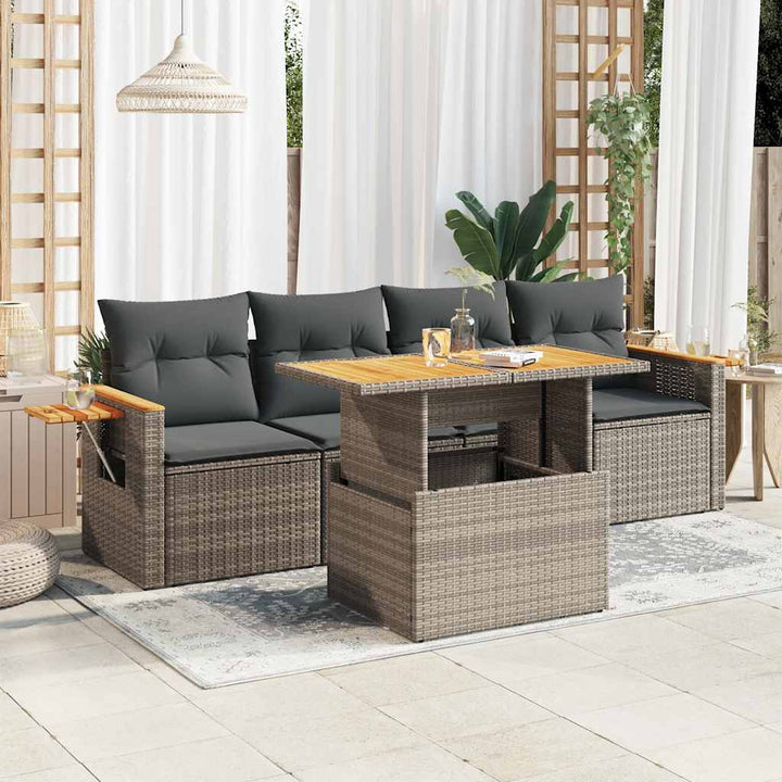 sofasæt 5 dele med hynder polyrattan akacietræ grå