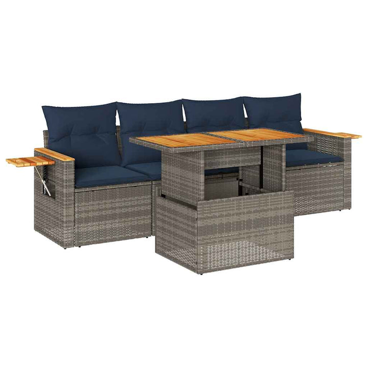 sofasæt 5 dele med hynder polyrattan grå