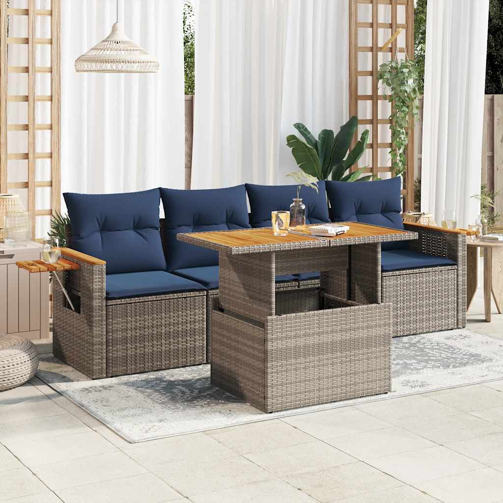 sofasæt 5 dele med hynder polyrattan grå