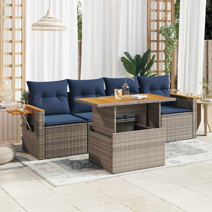 sofasæt 5 dele med hynder polyrattan grå