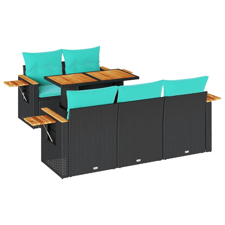 sofasæt til haven 6 dele med hynder polyrattan sort