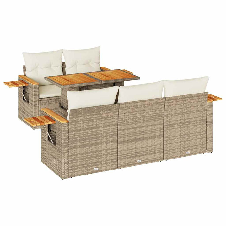 sofasæt til haven 6 dele med hynder polyrattan akacietræ beige
