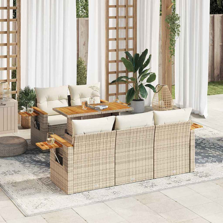 sofasæt til haven 6 dele med hynder polyrattan akacietræ beige