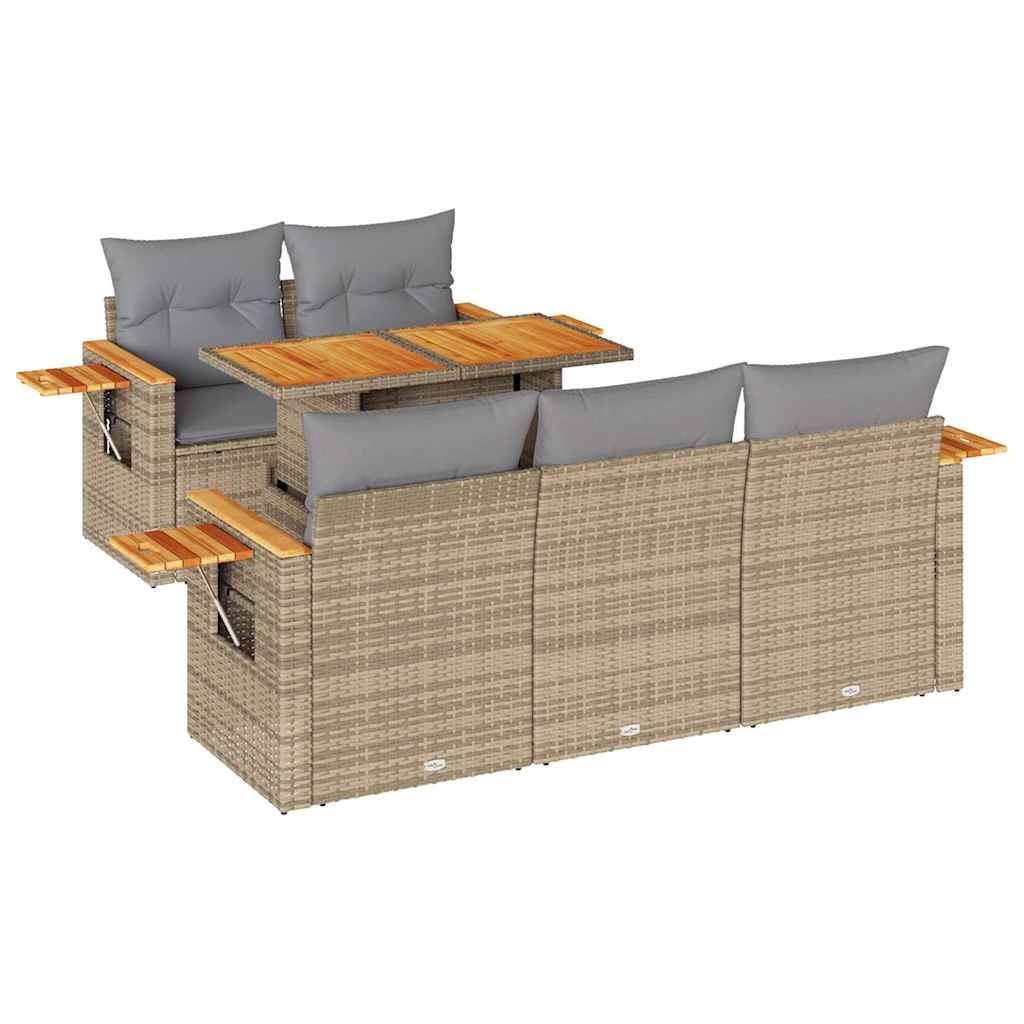 sofasæt til haven 6 dele med hynder polyrattan akacietræ beige