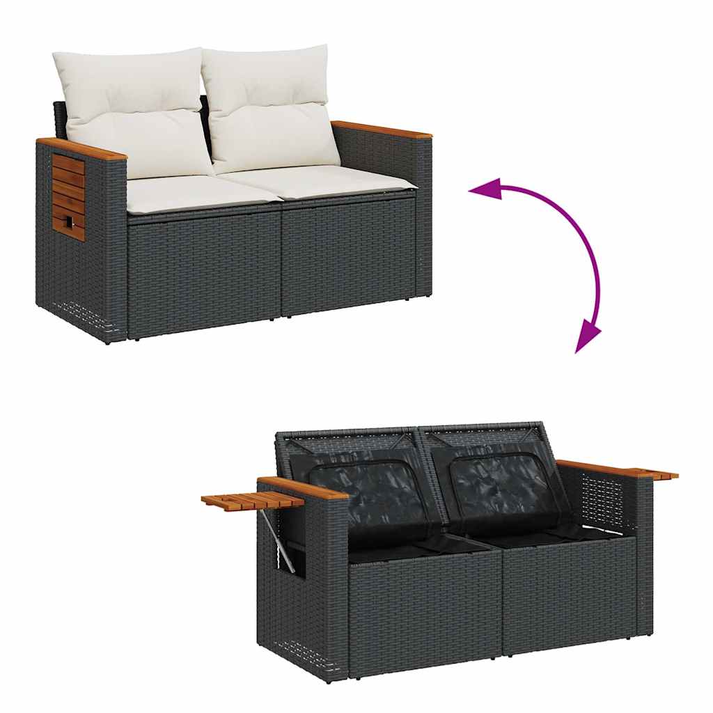 sofasæt til haven 7 dele med hynder polyrattan akacietræ sort