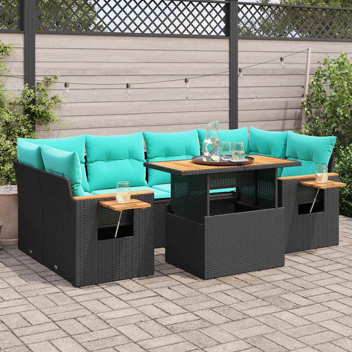 sofasæt til haven 7 dele med hynder polyrattan sort