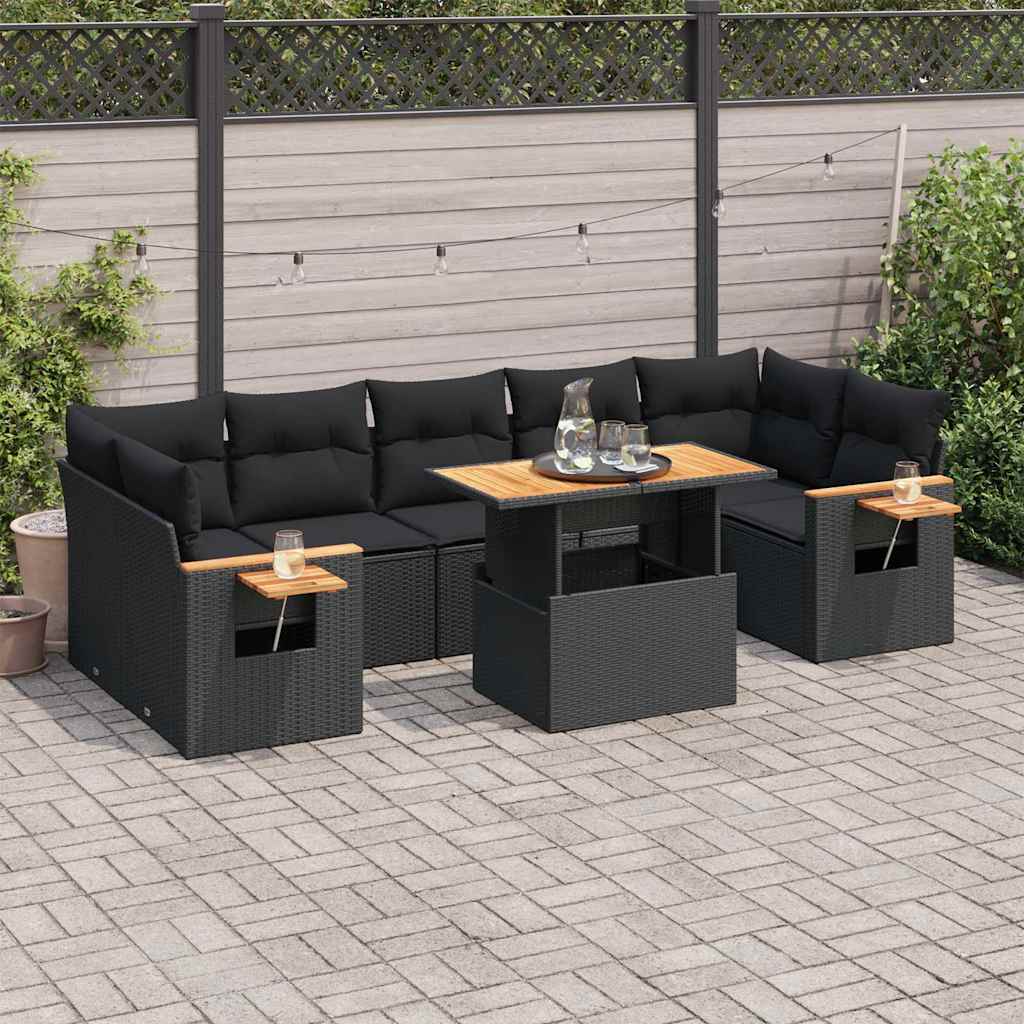 sofasæt til haven 8 dele med hynder polyrattan akacietræ sort