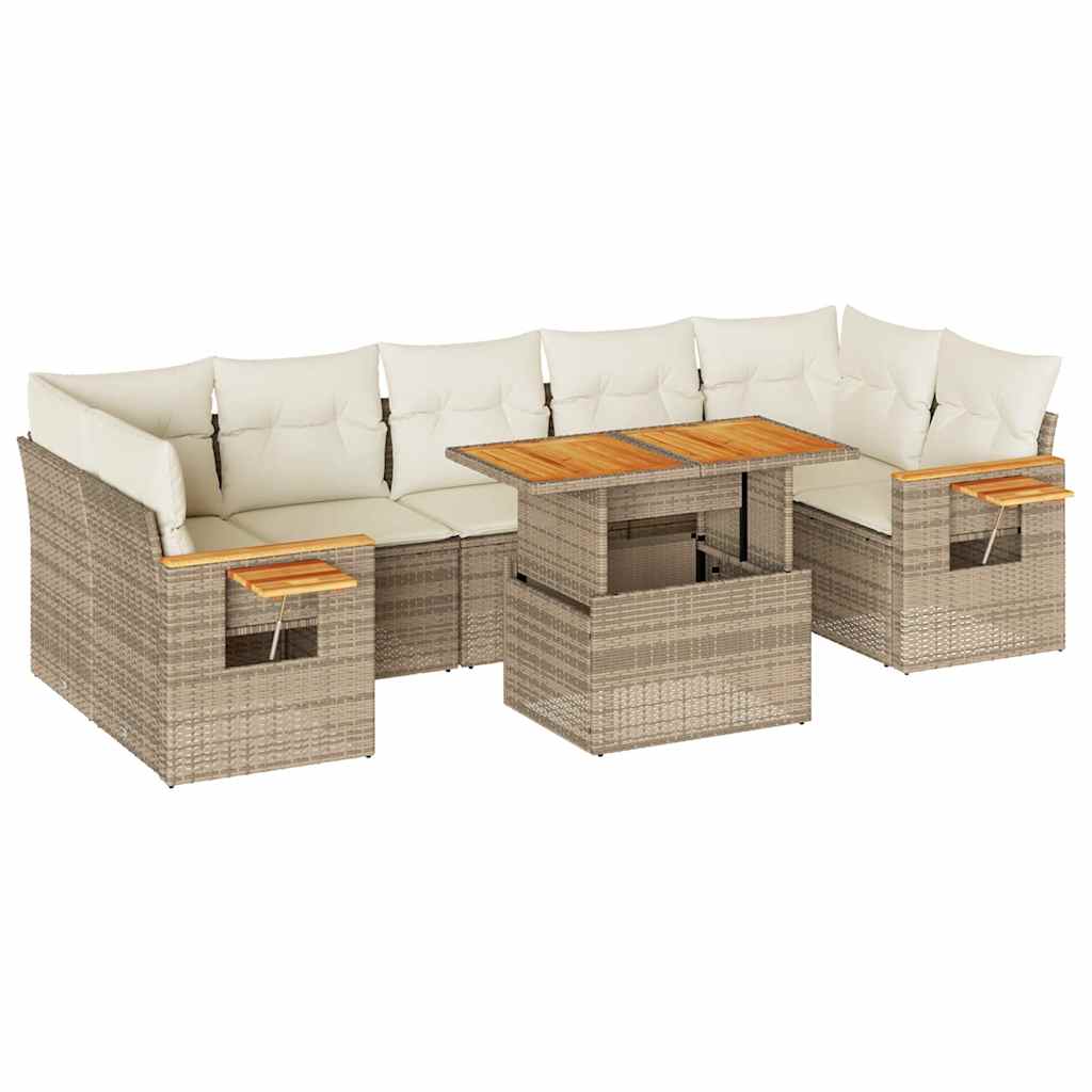 sofasæt til haven 8 dele med hynder polyrattan akacietræ beige
