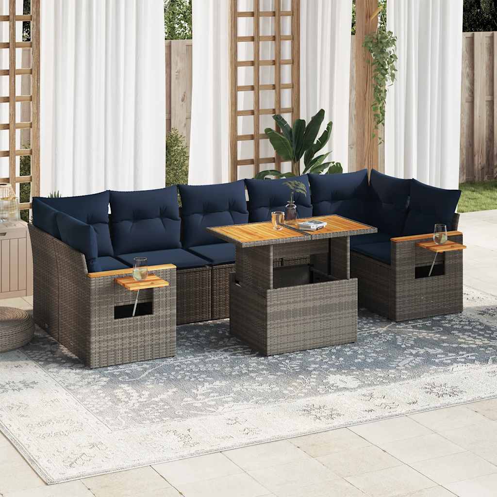 sofasæt til haven 8 dele med hynder polyrattan grå