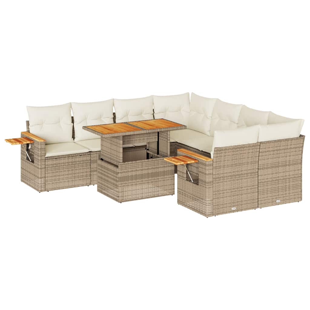 sofasæt til haven 9 dele med hynder polyrattan akacietræ beige