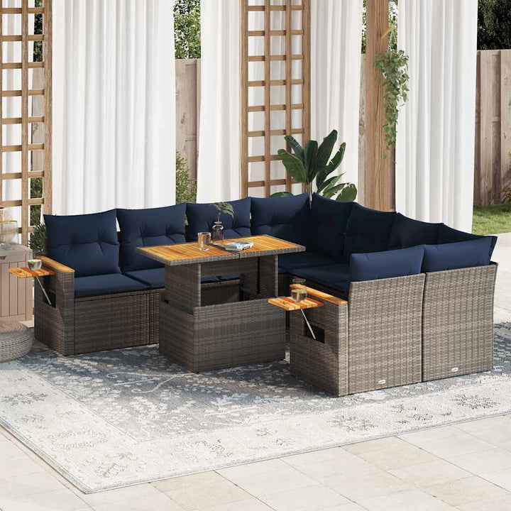 sofasæt til haven 9 dele med hynder polyrattan grå