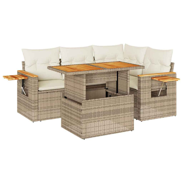 sofasæt til haven 5 dele med hynder polyrattan og akacie beige