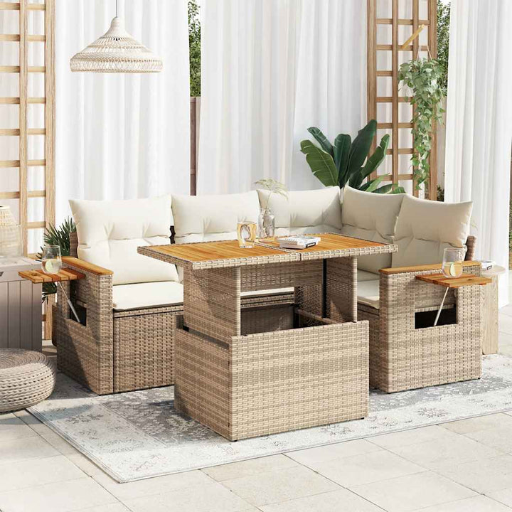sofasæt til haven 5 dele med hynder polyrattan og akacie beige