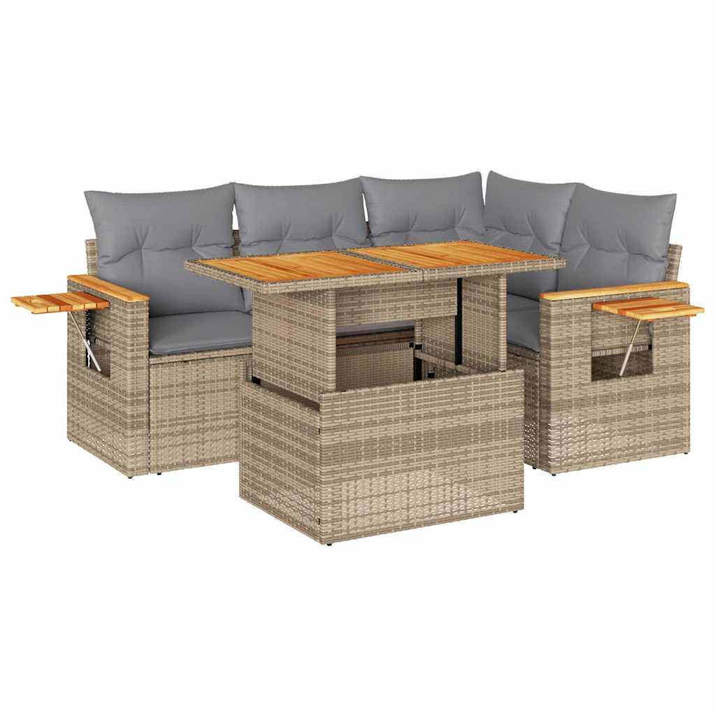 sofasæt til haven 5 dele med hynder polyrattan og akacie beige