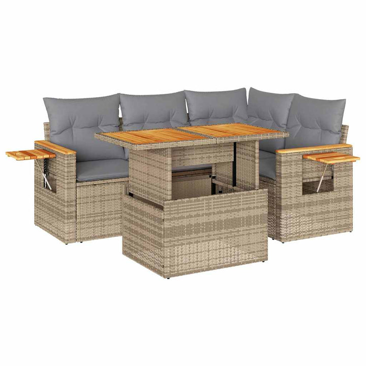 sofasæt til haven 5 dele med hynder polyrattan og akacie beige