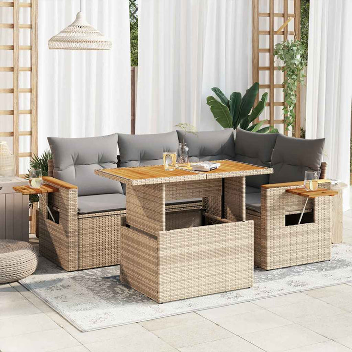 sofasæt til haven 5 dele med hynder polyrattan og akacie beige