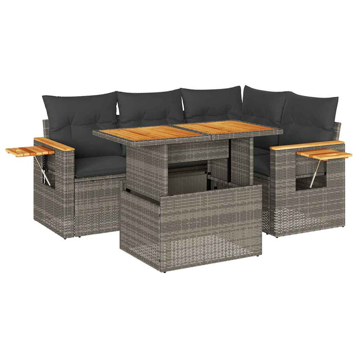 sofasæt 5 dele med hynder polyrattan akacietræ grå