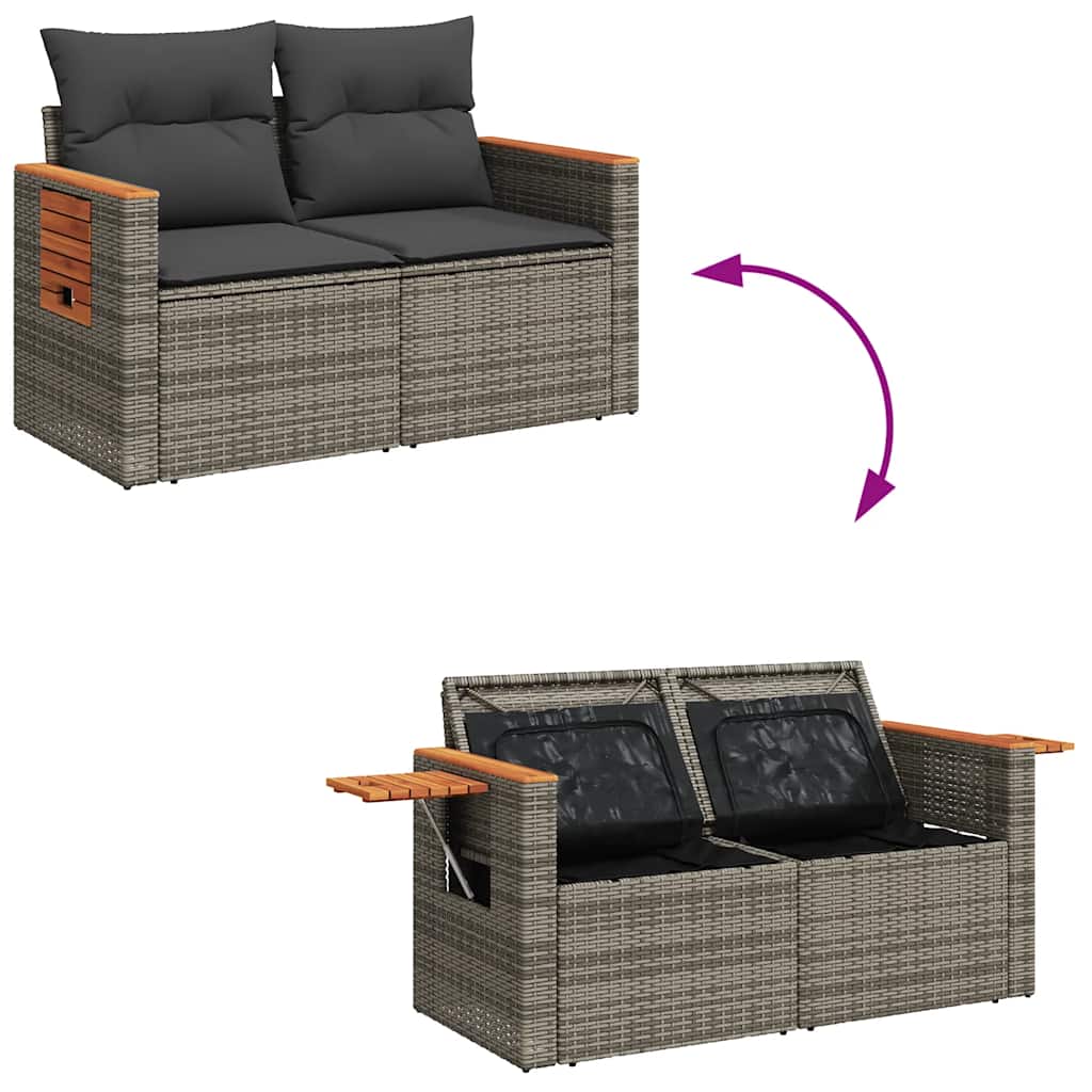 sofasæt 5 dele med hynder polyrattan akacietræ grå