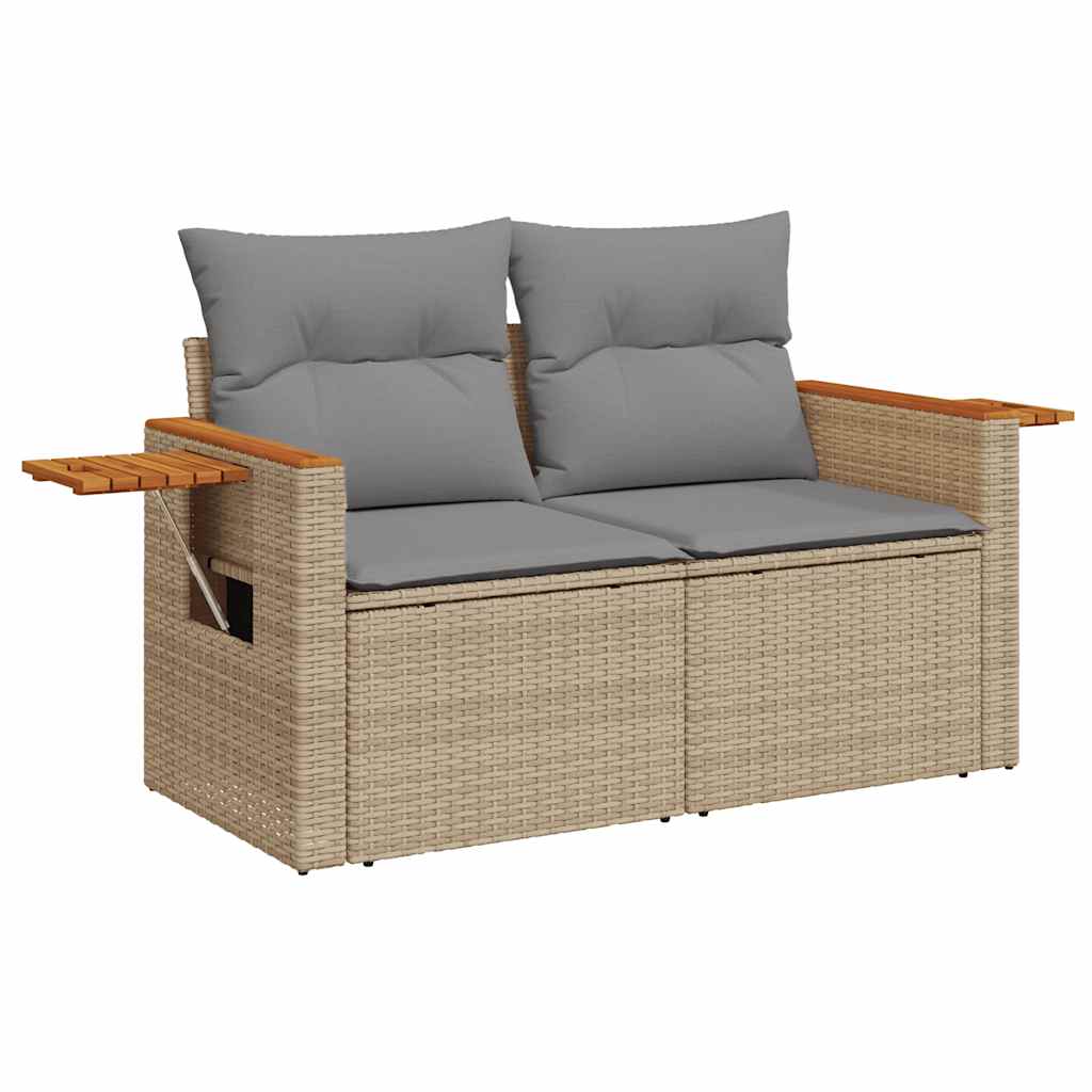 sofasæt til haven 6 dele med hynder polyrattan akacietræ beige